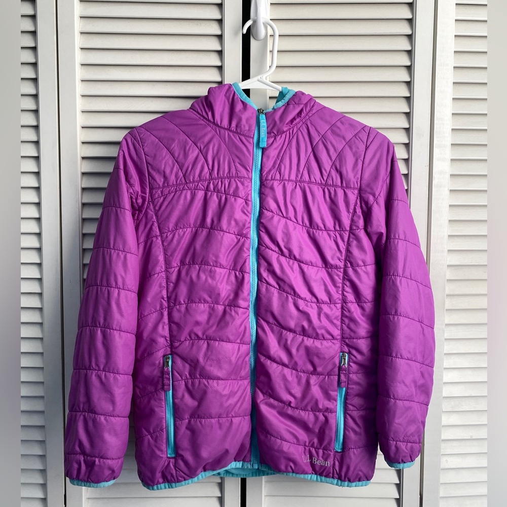 L.L. Bean Girls Puffer Coat Purple and Baby Blue Large